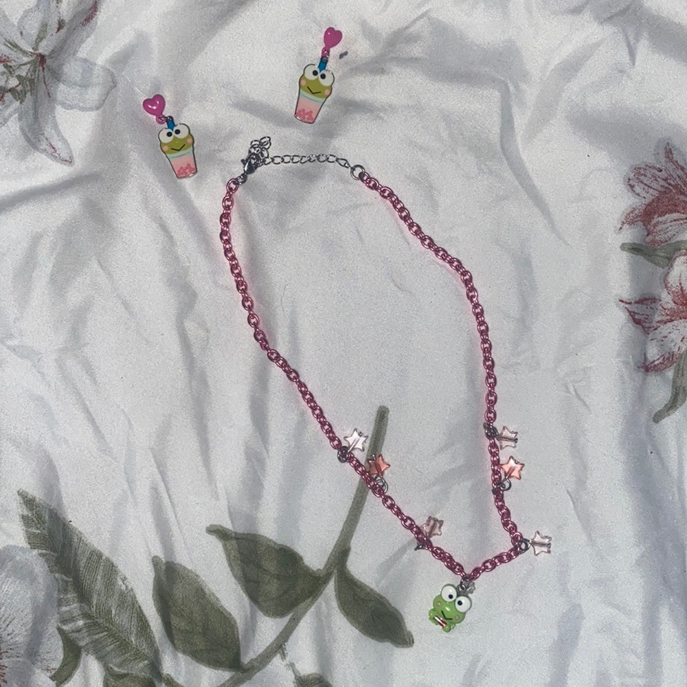 Keroppi necklace with matching earrings